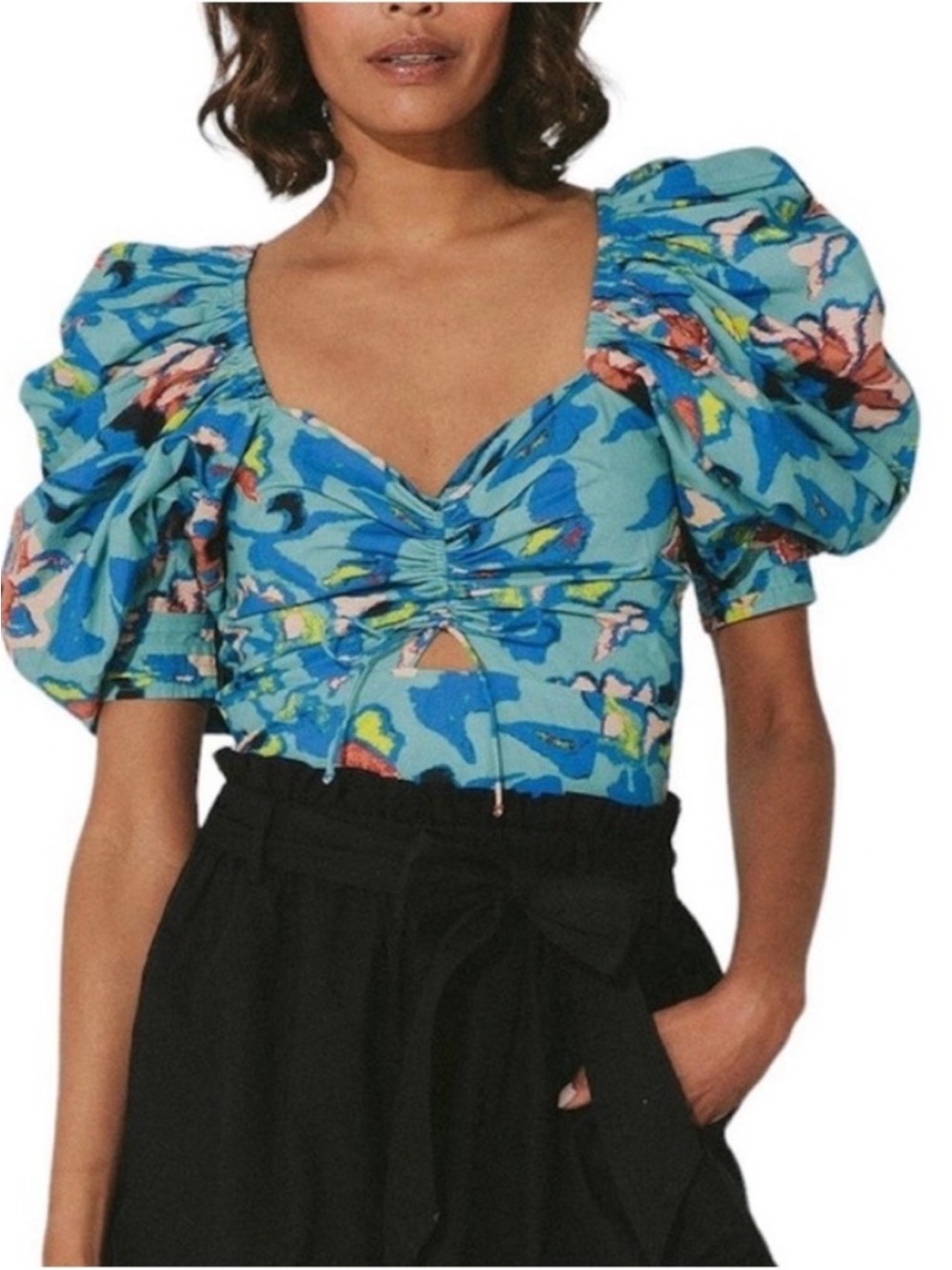 Cleobella Ayla Puff Sleeve Top in Calypso SZ M EUC